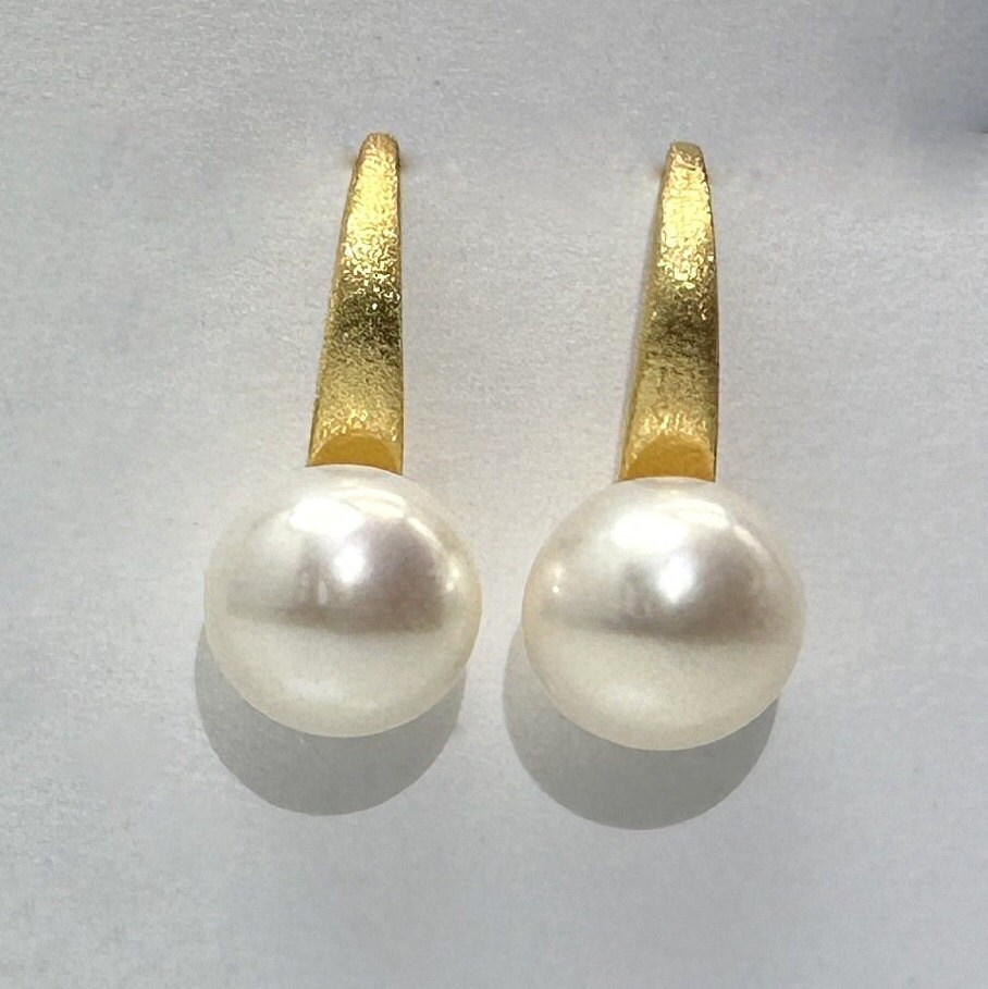 Ohrringe Echte Perle Gold von SteinzauberShop