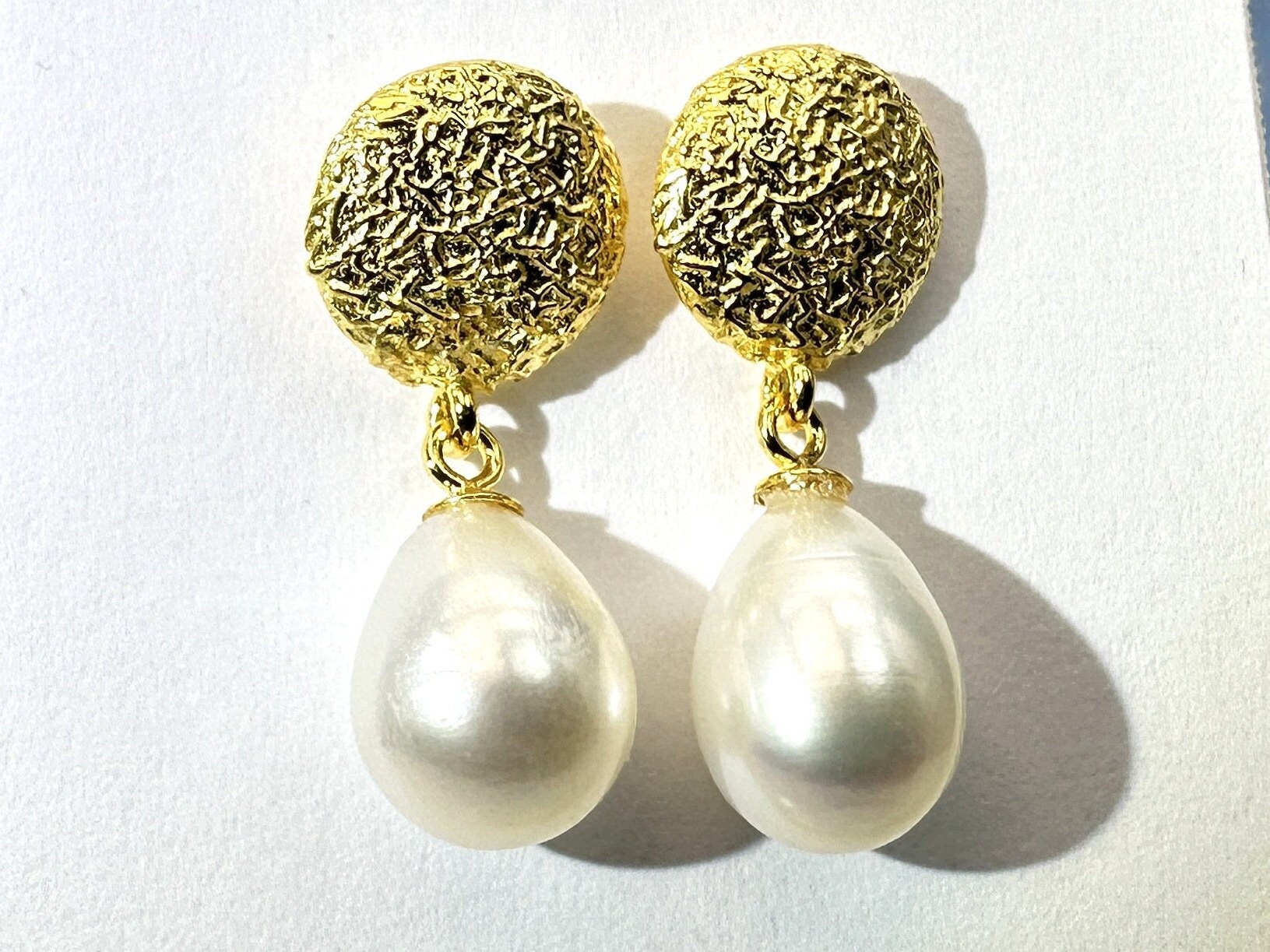 Ohrringe Echte Perle Tropfenform Gold von SteinzauberShop