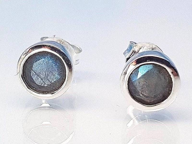 Ohrringe Echter Labradorit Stecker 925 Silber von SteinzauberShop