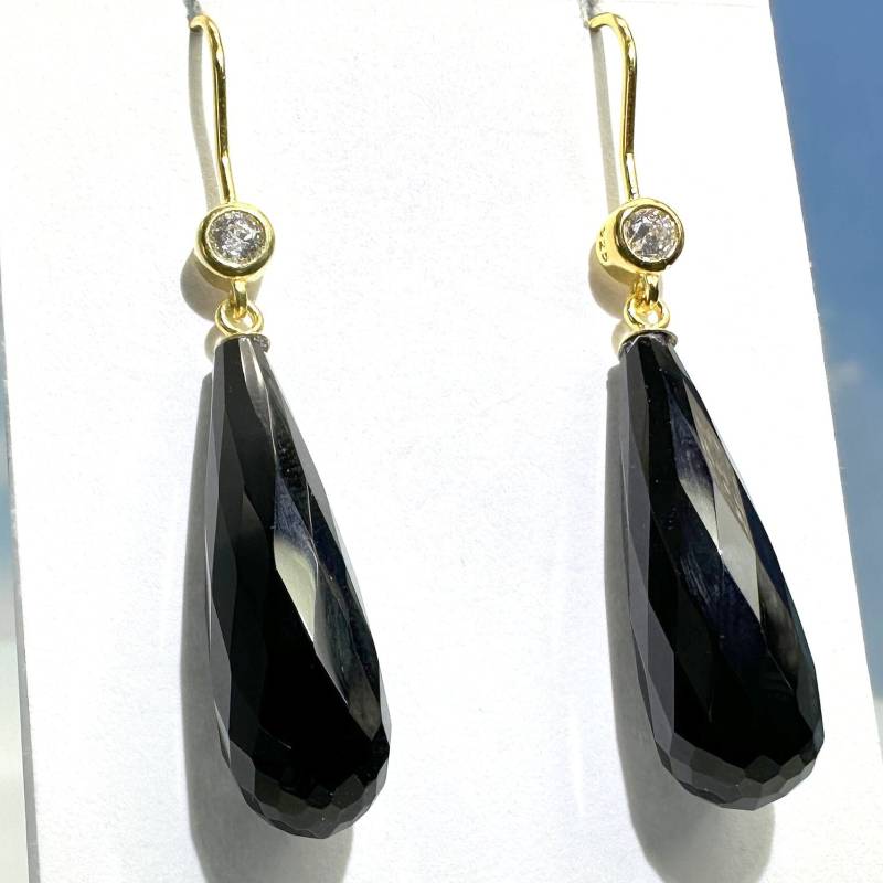 Ohrringe Onyx Zirkonia Gold von SteinzauberShop