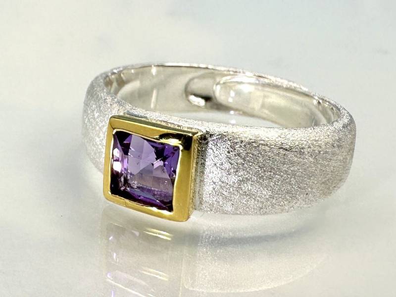 Ring Amethyst Hart-Gold Auflage 925 Silber von SteinzauberShop
