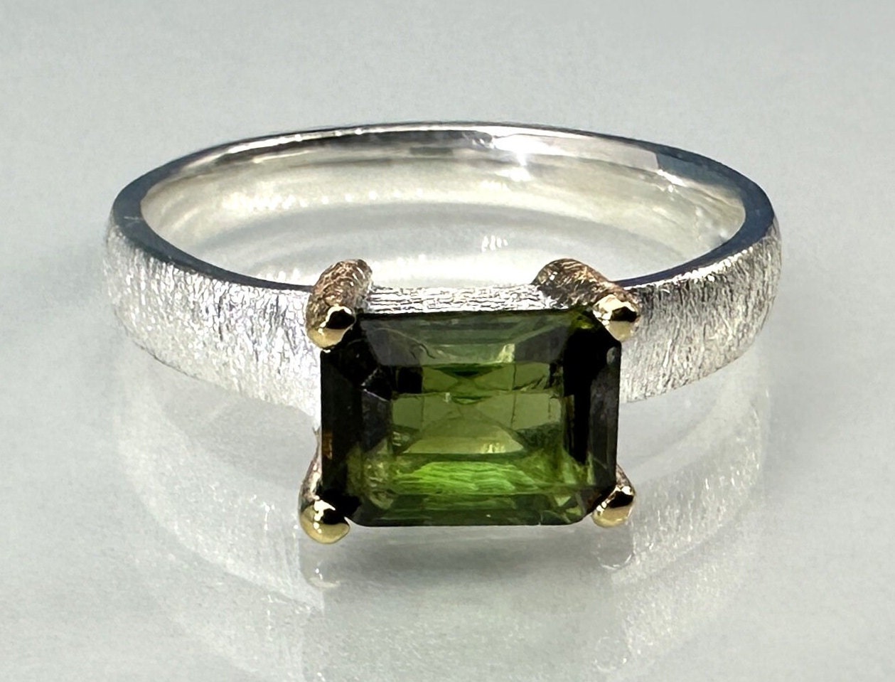 Ring Grüner Turmalin 925 Sterling Silber Bicolor von SteinzauberShop