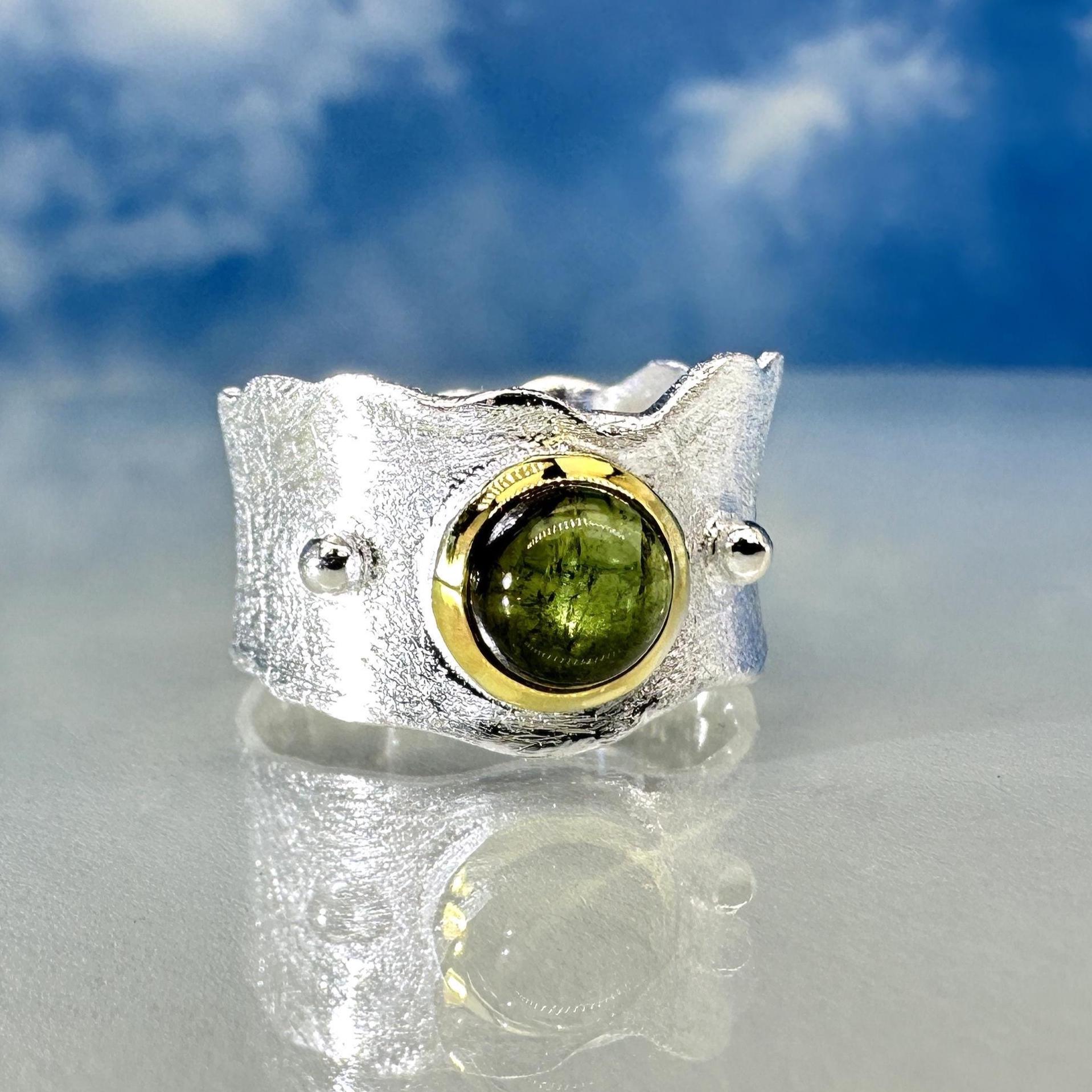 Ring Turmalin Grün Bicolor Welle von SteinzauberShop