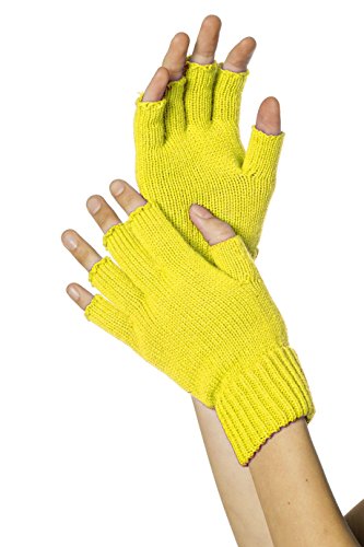 Strick-Handschuhe, fingerlos, Neon-Gelb von Stekarneval