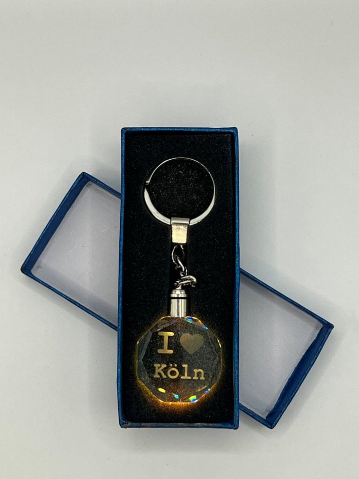 Stelby Schlüsselanhänger I Love Köln Schlüsselanhänger Multicolor LED mit Geschenkbox (Perfekt für Geburtstage und Weihnachten, Robustes Glasmaterial, leuchtet in 5 Farben), Farbwechsel, langlebig, modernes Design von Stelby