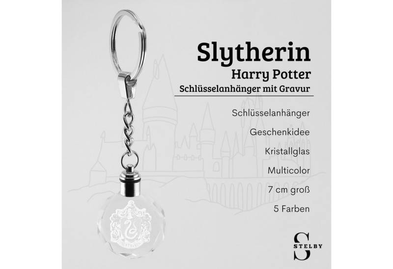 Stelby Schlüsselanhänger mit Gravur Harry Potter Slytherin Wappen Schlüsselanhänger LED (Perfekt für Geburtstage und Weihnachten, Robustes Glasmaterial, leuchtet in 5 Farben), Farbwechsel, langlebig, modernes Design von Stelby