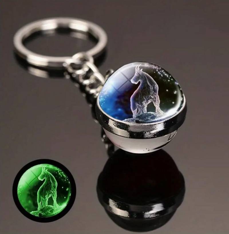 Stelby Schlüsselanhänger mit Gravur Steinbock Sternzeichen Schlüsselanhänger 3D mit Geschenkbox (Weihnachtsgeschenk, Geburtstagsgeschenk, Valentinstaggeschenk, Gravur mit Glow-Effekt), langlebig, pflegeleicht, unisex von Stelby