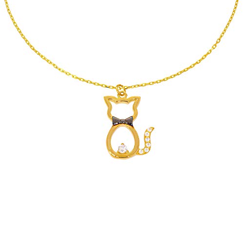 Stella-Jewellery 585er Gold Kette mit Katze Anhänger Zirkonia 42cm inkl. Etui Halskette Collier von Stella-Jewellery