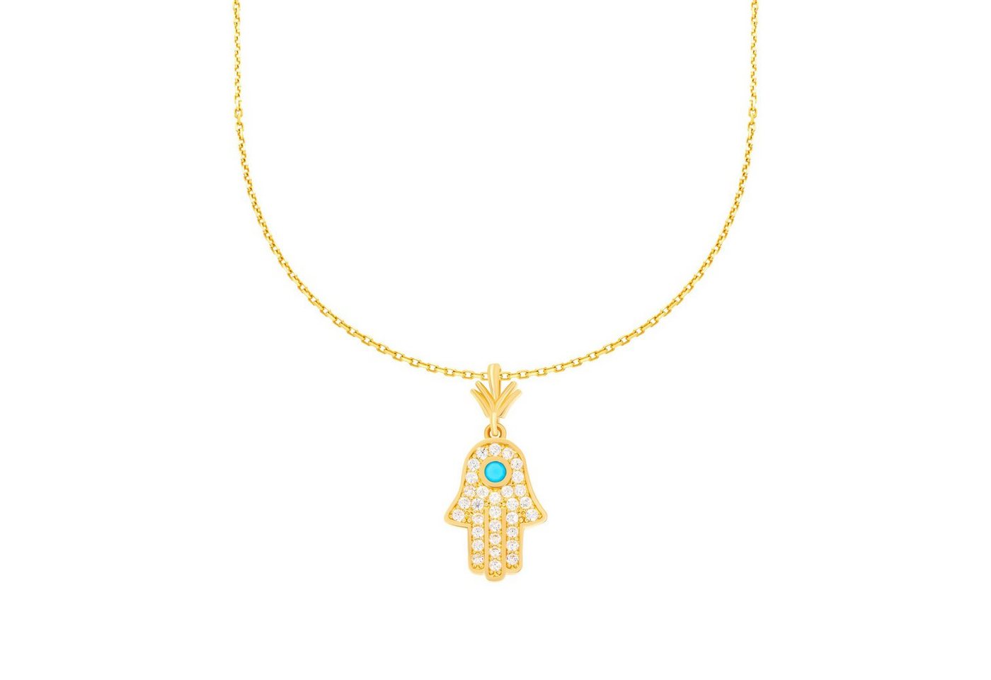 Stella-Jewellery Collier 585 Gelbgold Kette mit Hamsa Fatimas Hand Anhänger (inkl. Etui), 585 Gelbgold 7 Plättchen von Stella-Jewellery