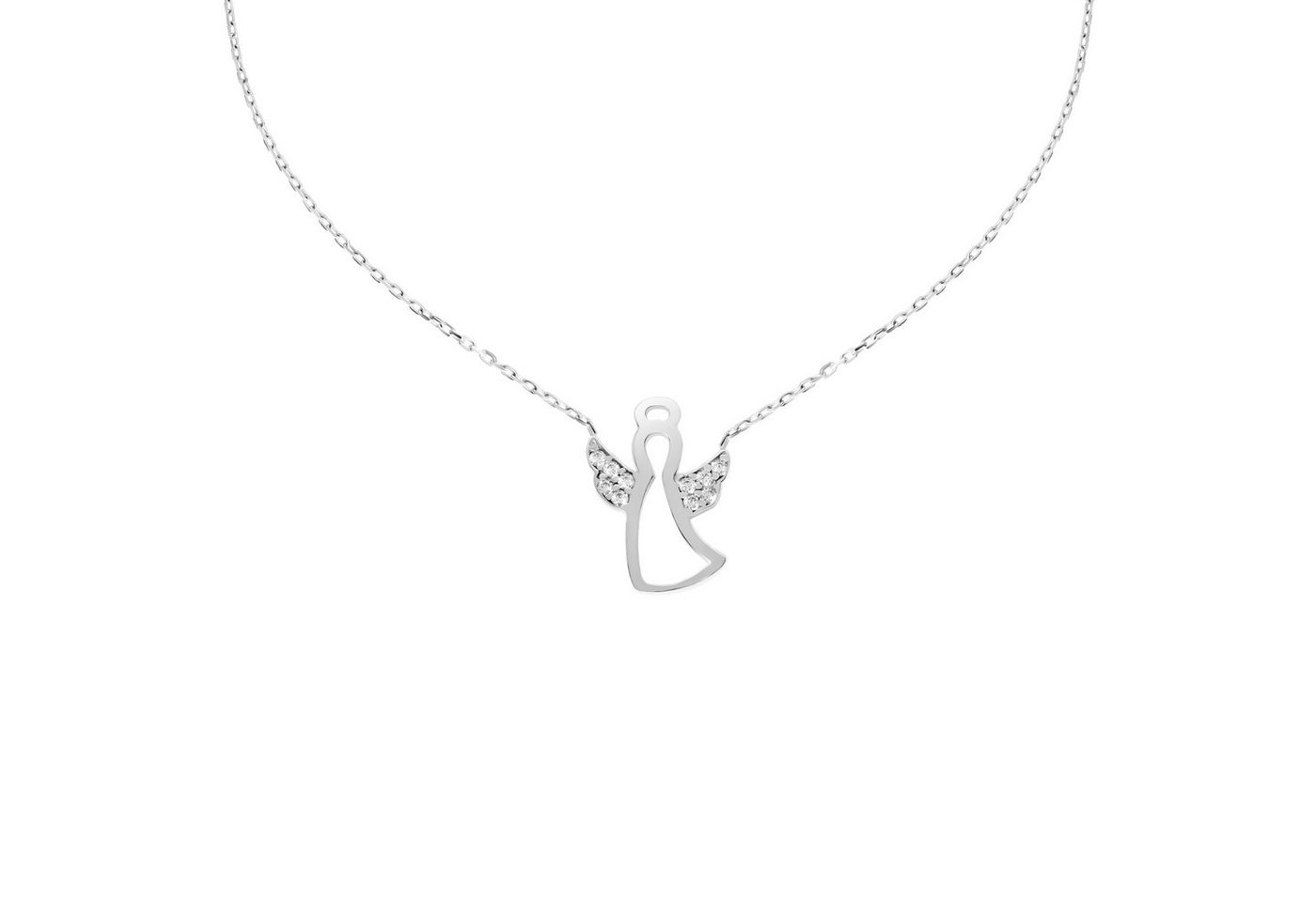 Stella-Jewellery Collier 585 Weißgold Engel Halsketten Anhänger Zirkonia, Anhänger mit Zirkonia + Kette von Stella-Jewellery