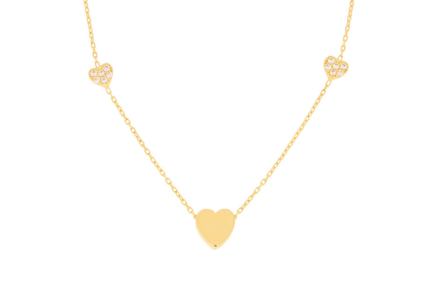 Stella-Jewellery Collier 585er Gelbgold Collierkette mit 3 Herzen Zirkonia, Collierkette mit 3 Herzen Zirkonia von Stella-Jewellery