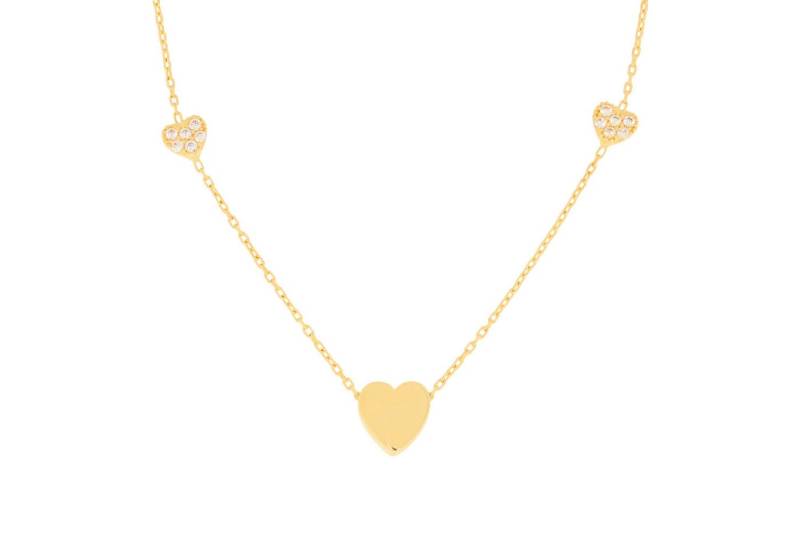 Stella-Jewellery Collier 585er Gelbgold Collierkette mit 3 Herzen Zirkonia, Collierkette mit 3 Herzen Zirkonia von Stella-Jewellery