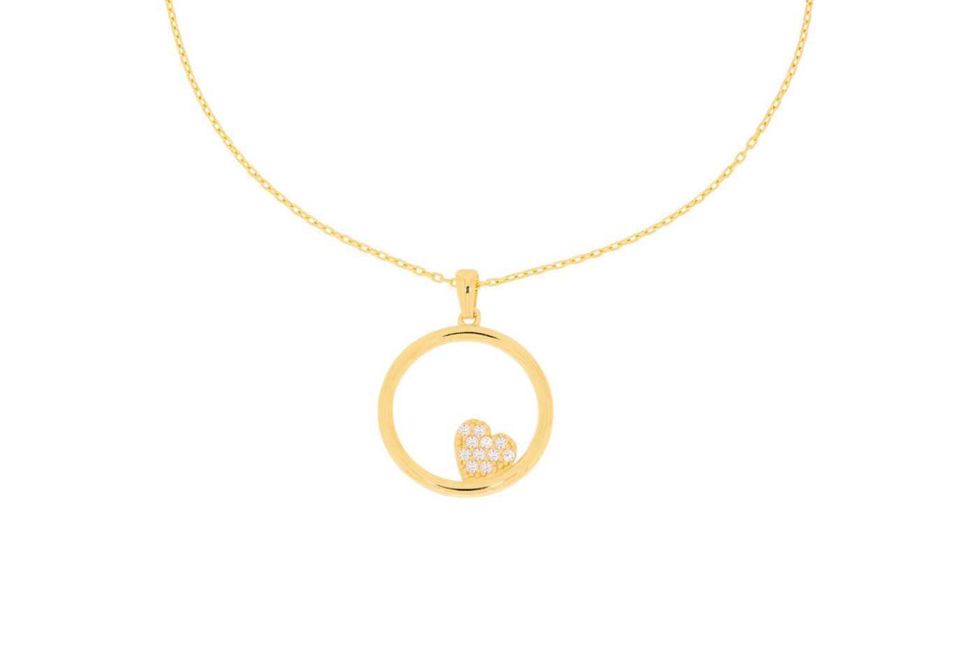 Stella-Jewellery Collier 585er Gelbgold Collierkette mit Kreis und Herz, Collierkette mit Kreis und Herz Anhänger von Stella-Jewellery