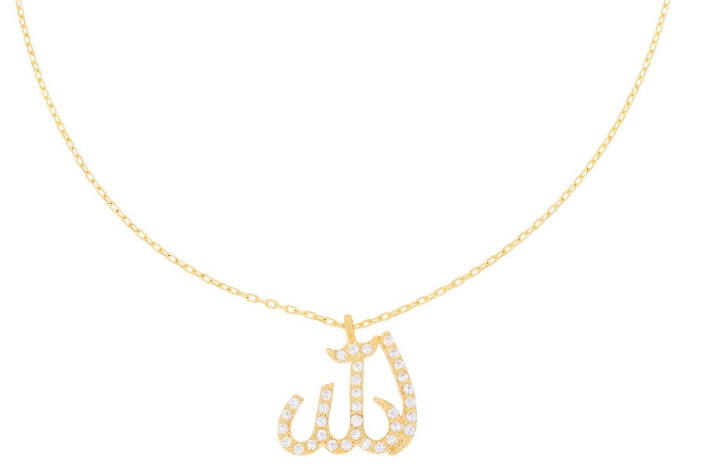 Stella-Jewellery Collier 585er Gelbgold Collierkette mit allah (arabisch), Collierkette mit Zirkonia von Stella-Jewellery