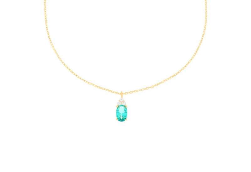 Stella-Jewellery Collier 585er Gelbgold Collierkette mit synth. Smaragd (inkl. Etui), Collierkette mit synth. Smaragd u. Zirkonia Solitaire von Stella-Jewellery