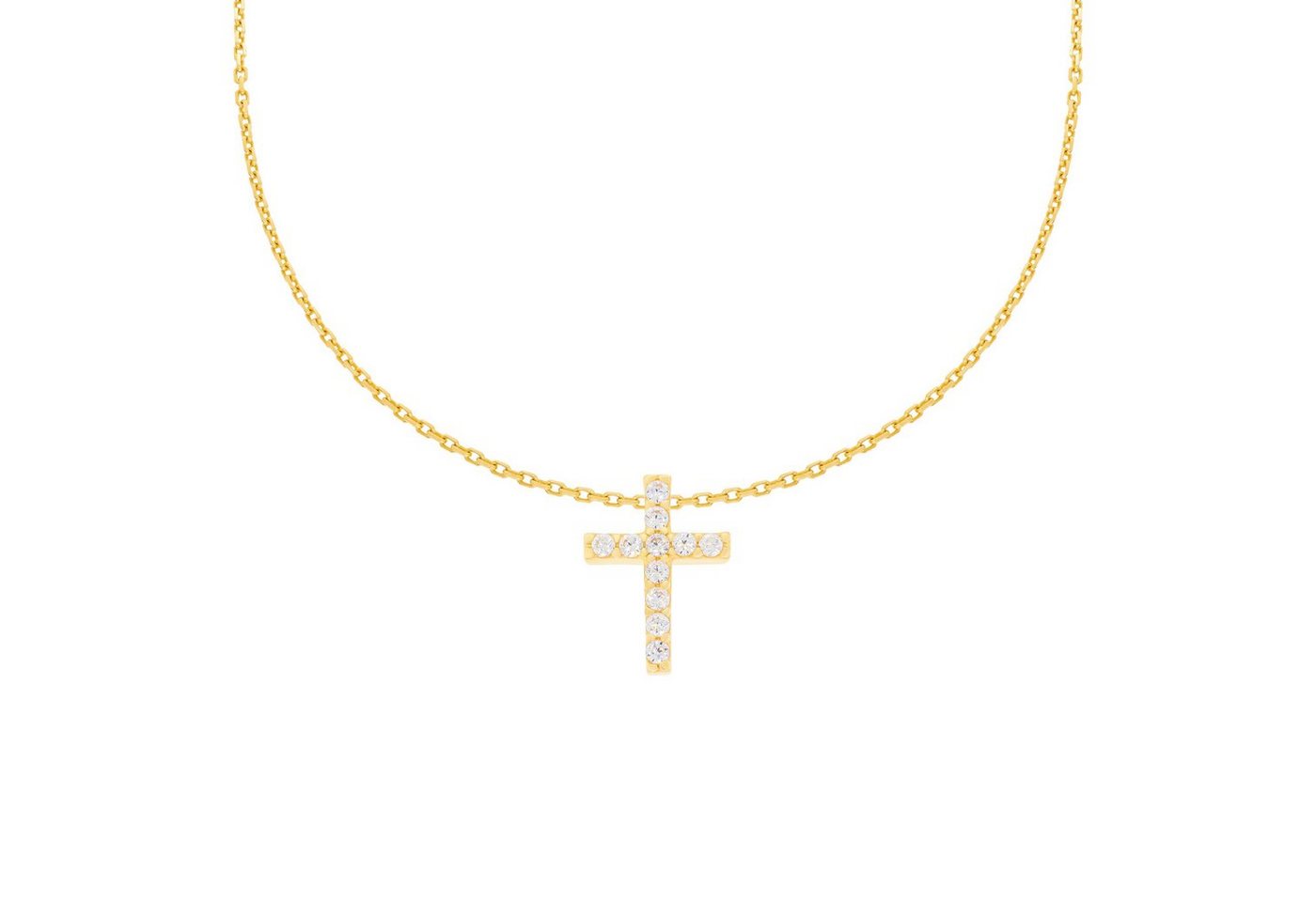 Stella-Jewellery Collier 585er Gelbgold Kette mit Kreuz Anhänger Zirkonia (Collierkette mit einem Kreuzanhänger, inkl. Etui), Anhänger mit Zirkonia + Kette von Stella-Jewellery