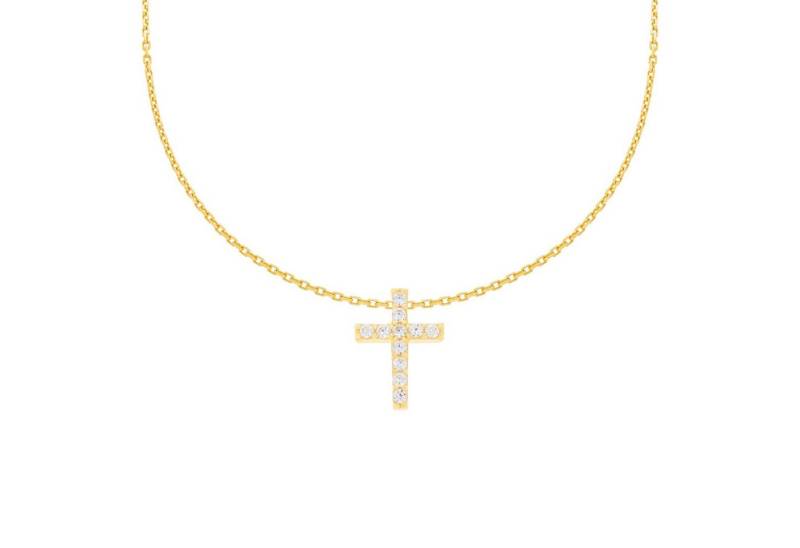 Stella-Jewellery Collier 585er Gelbgold Kette mit Kreuz Anhänger Zirkonia (Collierkette mit einem Kreuzanhänger, inkl. Etui), Anhänger mit Zirkonia + Kette von Stella-Jewellery