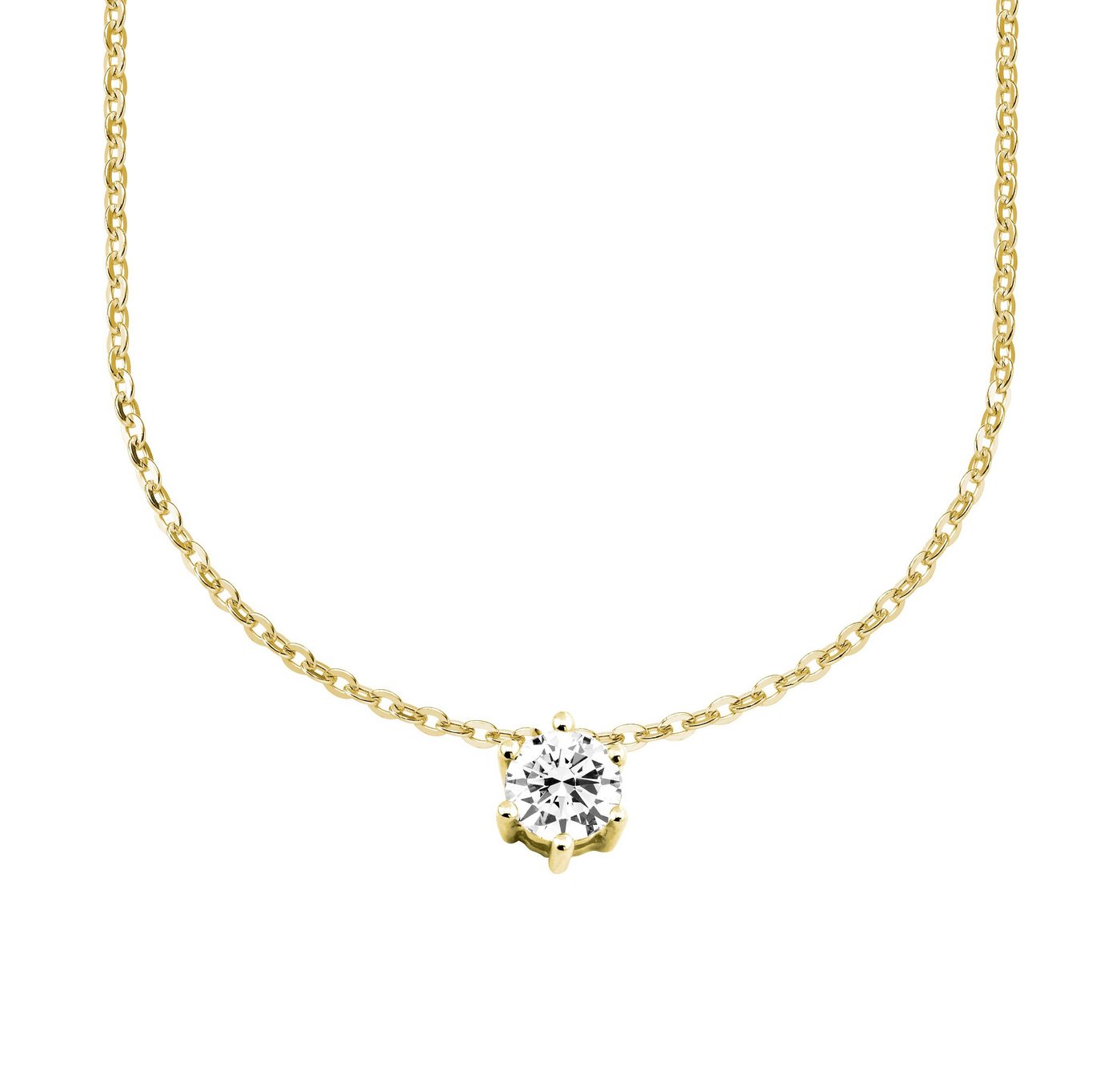 Stella-Jewellery Collier 585er Gold Collier mit Diamant 0,10ct. 6er Krappe (inkl. Etui), Diamanten Solitaire Ankerkette Brilliant von Stella-Jewellery