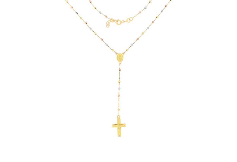 Stella-Jewellery Collier 585er Gold Rosenkranz Tricolor m. diam. Kugeln 2mm, Rosenkranz mit Anhänger Kreuz und Heilige Maria von Stella-Jewellery
