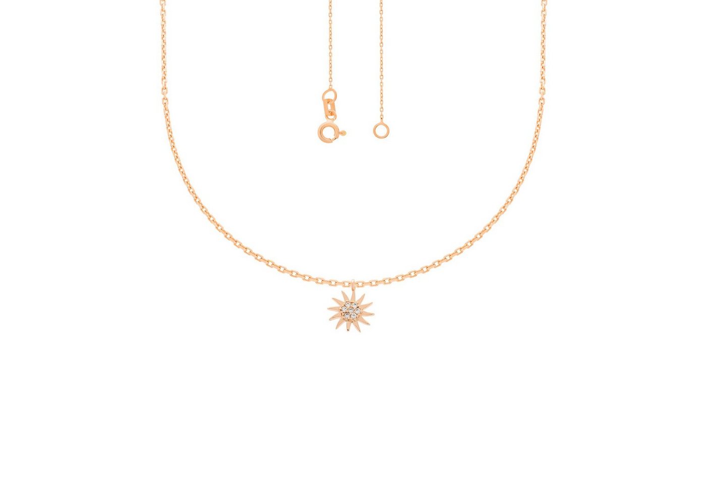 Stella-Jewellery Collier 585er Rotgold Collierkette Sonne Anhänger Zirkonia, Collierkette mit Zirkonia von Stella-Jewellery