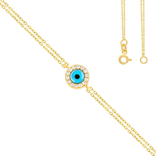 Stella-Jewellery Damen Armband 585er Gelbgold Plättchen Kreis Auge Nazar Armkette Goldarmband von Stella-Jewellery