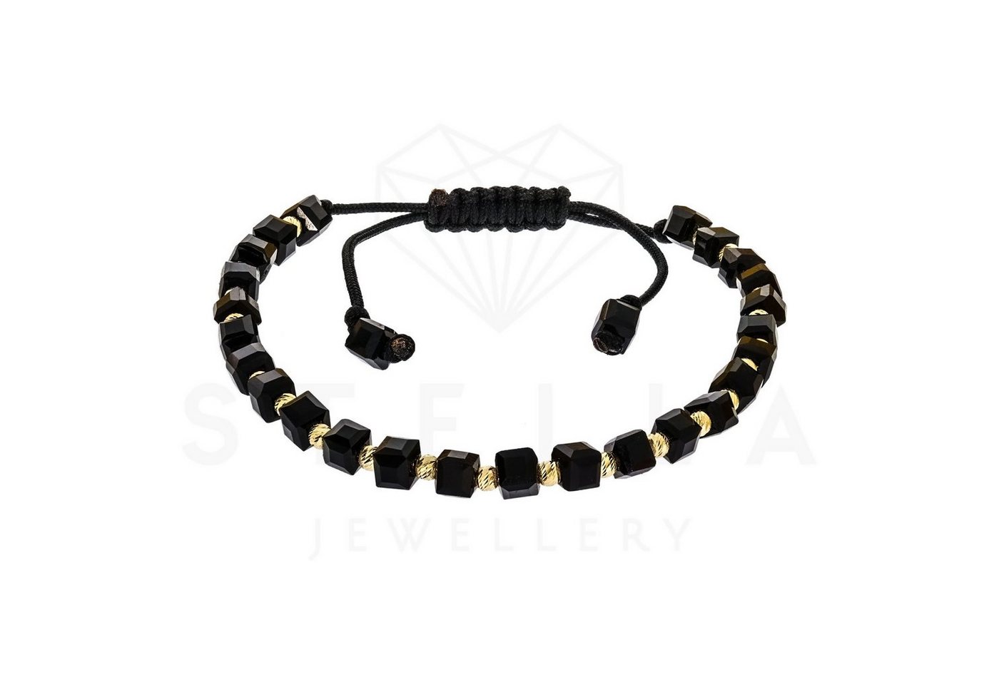 Stella-Jewellery Goldarmband Geflochten Armband - 585 Gelbgold und Onyx Steine (inkl. Etui, 1-tlg), Armkette, Goldarmband von Stella-Jewellery