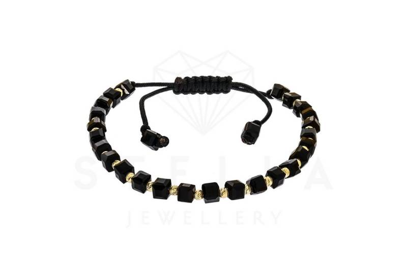 Stella-Jewellery Goldarmband Geflochten Armband - 585 Gelbgold und Onyx Steine (inkl. Etui, 1-tlg), Armkette, Goldarmband von Stella-Jewellery