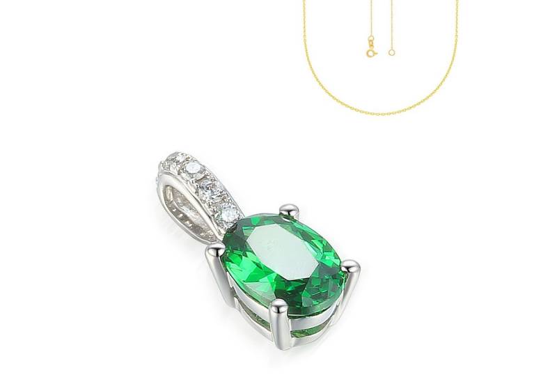Stella-Jewellery Kette mit Anhänger 585 Weißgold Anhänger synth. Smaragd und Zirkonia, synth. Smaragd und Zirkonia Anhänger mit Kette von Stella-Jewellery
