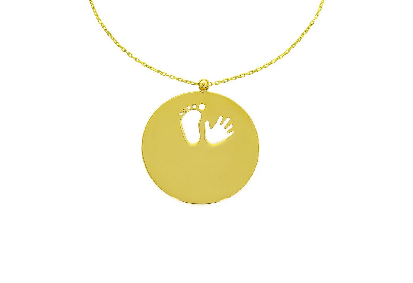 Stella-Jewellery Collier 585er Collierkette mit Rund Platte Hand und Fuss (inkl. Etui), 585 Gelbgold 7 Plättchen von Stella-Jewellery