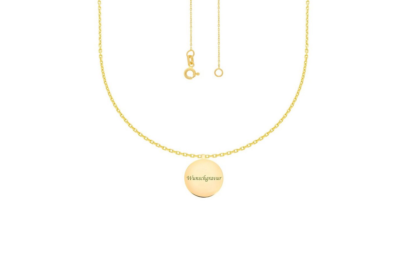 Stella-Jewellery Collier 585er Gold Collierkette mit Gravurplatte Rund 17Ø, Collierkette von Stella-Jewellery