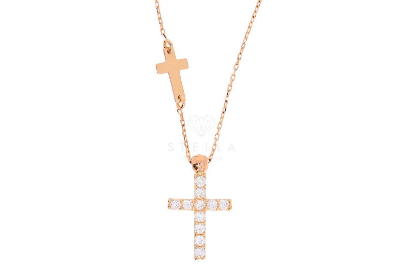 Stella-Jewellery Collier 585 Rotgold Halskette mit Zirkonia Kreuz Anhänger (inkl. Etui), 585 Gelbgold 7 Plättchen von Stella-Jewellery