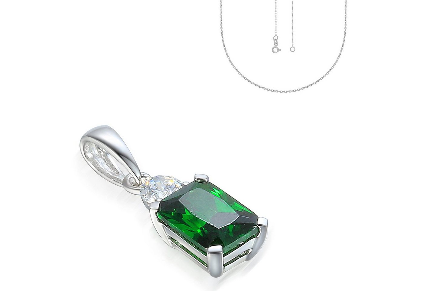 Stella-Jewellery Kettenanhänger 585er Weissgold Anhänger mit synth. Smaragd (inkl. Etui), synth. Smaragd und Zirkonia Anhänger mit Kette von Stella-Jewellery