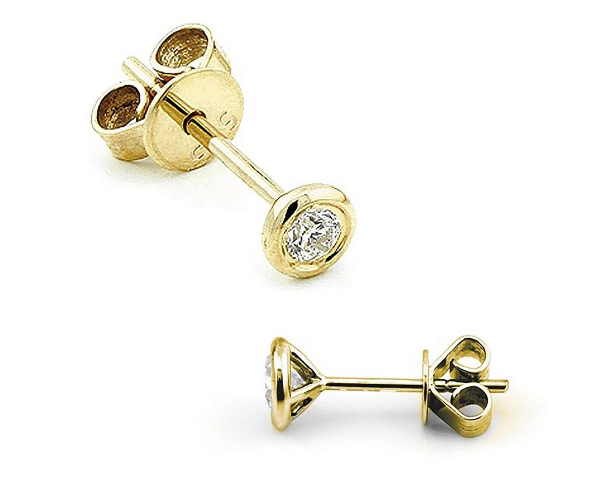 Stella-Jewellery Paar Ohrstecker 585er Gelbgold Diamanten Ohrstecker Zargenfassung, Diamanten von Stella-Jewellery