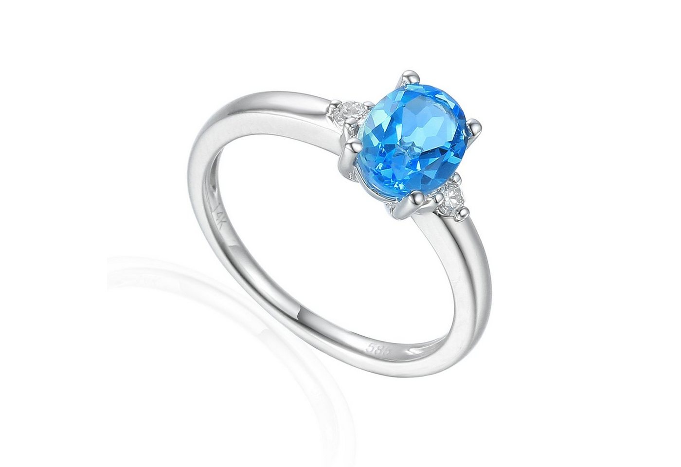 Stella-Jewellery Solitärring 585 Weißgold Damenring Blautopas Brillanten Gr. 54 (inkl. Etui, Blautopas 1,41 ct. - inkl. Etui), Blautopas 1,41ct. und Brillanten 0,08ct. von Stella-Jewellery