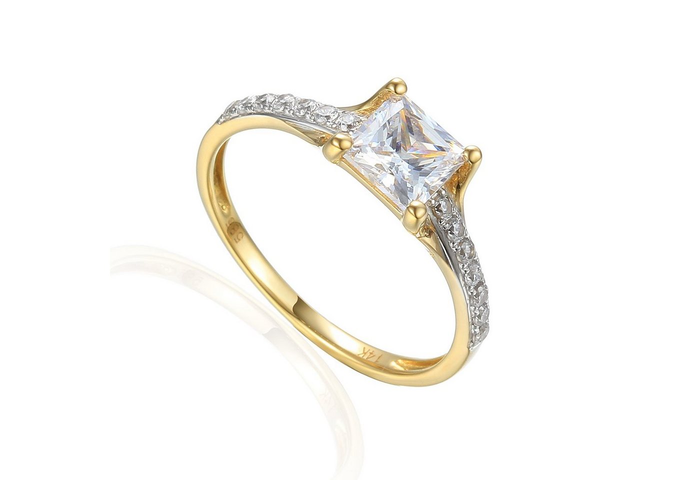 Stella-Jewellery Solitärring 585er Gelbgold Damenring Solitair mit Zirk. Gr.54 (Ring mit Zirkonia, Zirkonia - inkl. Etui), Squareschliff von Stella-Jewellery