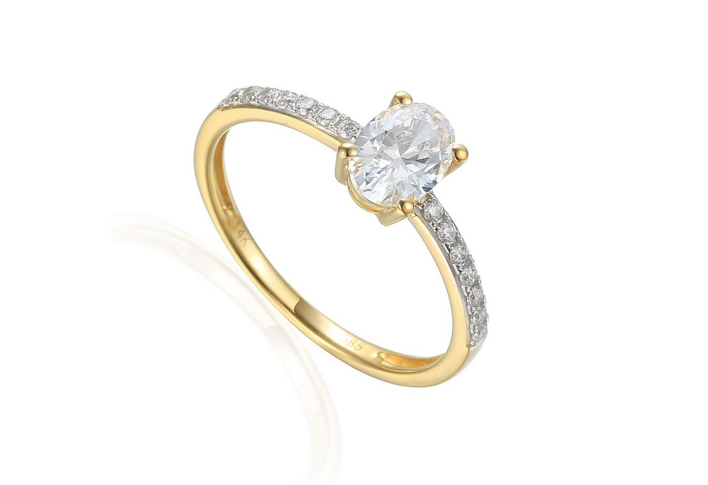 Stella-Jewellery Solitärring 585er Gelbgold Damenring Solitair mit Zirkonia Gr. 54 (Ring mit Zirkonia, Zirkonia - inkl. Etui), Ovalschliff von Stella-Jewellery