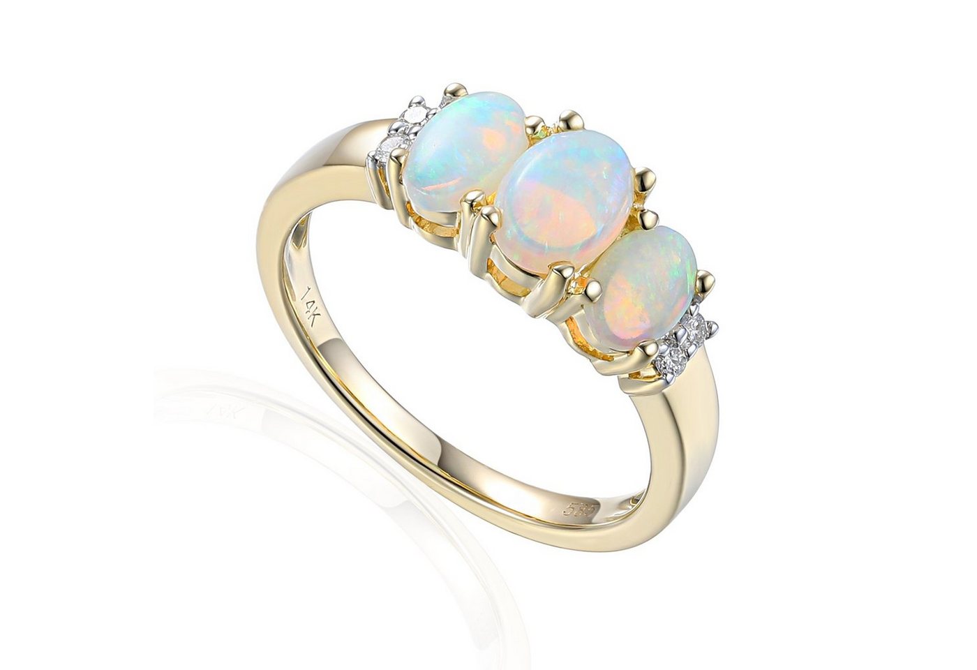 Stella-Jewellery Solitärring 585er Gelbgold Ring mit Opal und Brillanten Gr. 54 (inkl. Etui, 3xOpal ca. 0,88 ct. - inkl. Etui), Opal 0,88ct. und Brillanten 0,06ct. von Stella-Jewellery