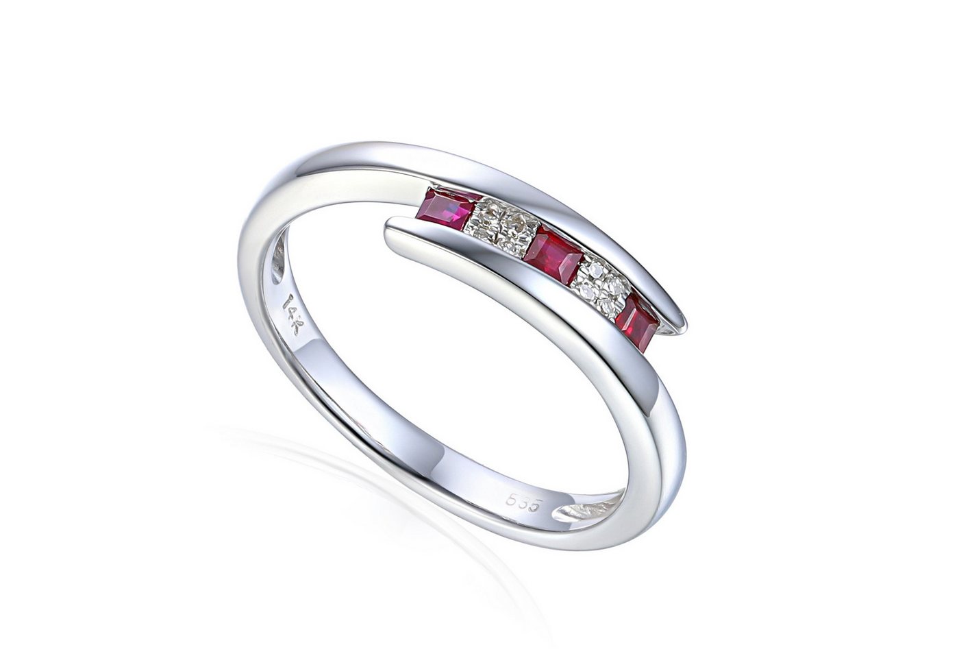 Stella-Jewellery Solitärring 585er Weissgold Damenring mit Rubin / Diamant (inkl. Etui, Rubin ca. 0.21ct Diamant 0,02ct - inkl. Etui), Rubin 0,21ct und Brillanten 0,02ct. von Stella-Jewellery