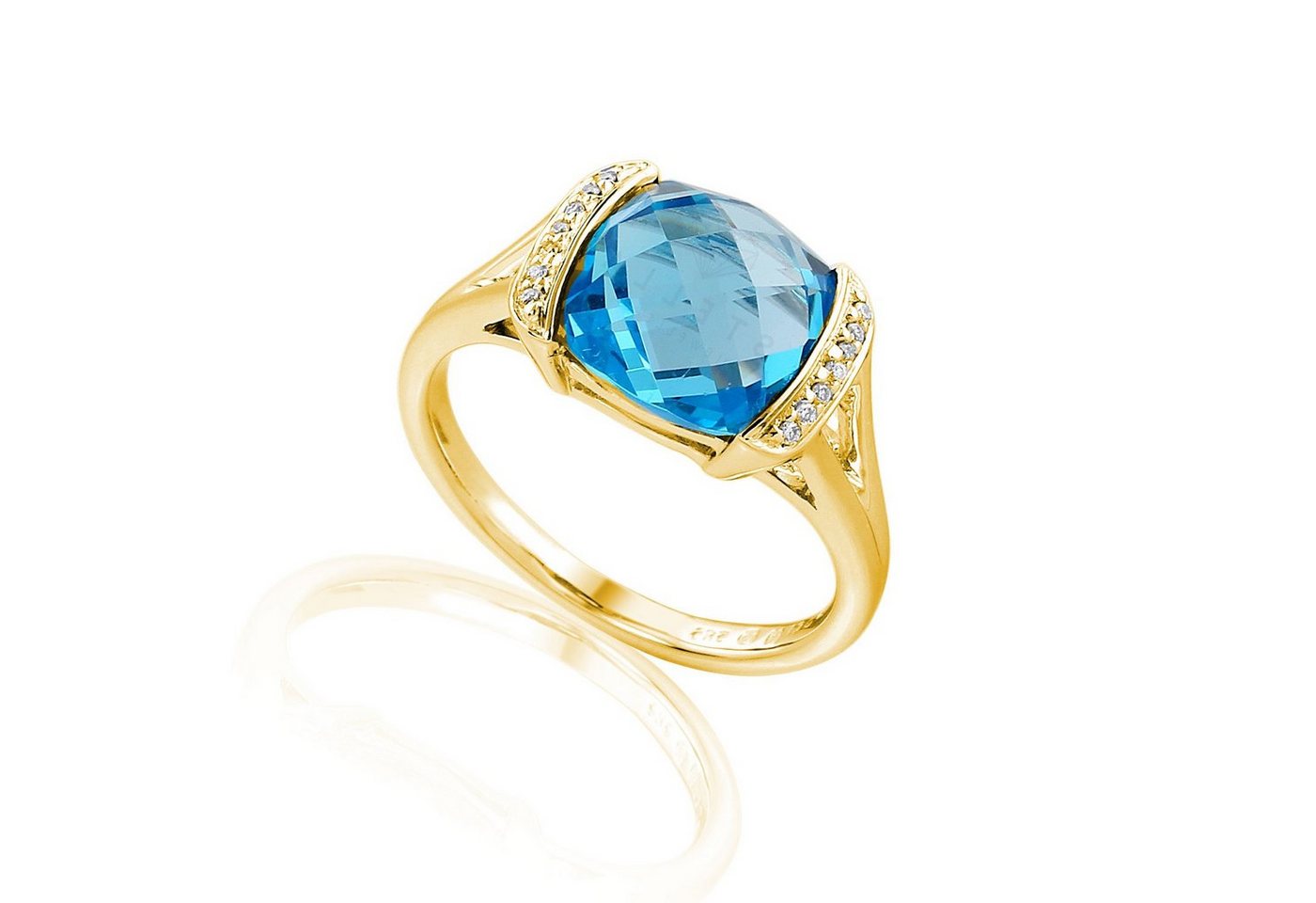 Stella-Jewellery Solitärring Gelbgold Damenring mit Blautopas und Brillanten (inkl. Etui, Edelsteinring), Blautopas 5ct. und Brillanten 0,06ct. von Stella-Jewellery