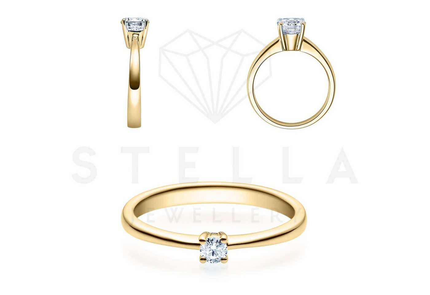 Stella-Jewellery Solitärring 375er Verlobungsring Gelbgold 0,05ct. Diamant (inkl. Etui), mit Brillant 0,05ct. - Poliert von Stella-Jewellery