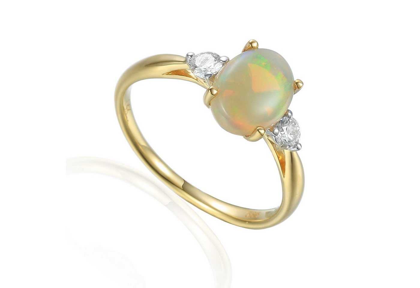 Stella-Jewellery Solitärring 585er Gelbgold Ring mit Opal und Brillanten Gr. 54 (inkl. Etui, Opal ca. 1,10ct. - inkl. Etui), Opal 1,10ct. und Brillanten 0,18ct. von Stella-Jewellery