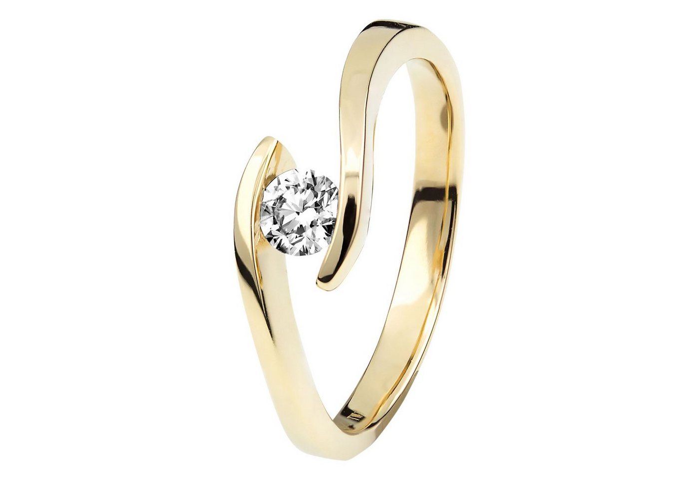 Stella-Jewellery Solitärring 585er Gelbgold Spannring mit Diamant 0,05 ct. (inkl. Etui), mit Brillant 0,05ct. - Poliert von Stella-Jewellery