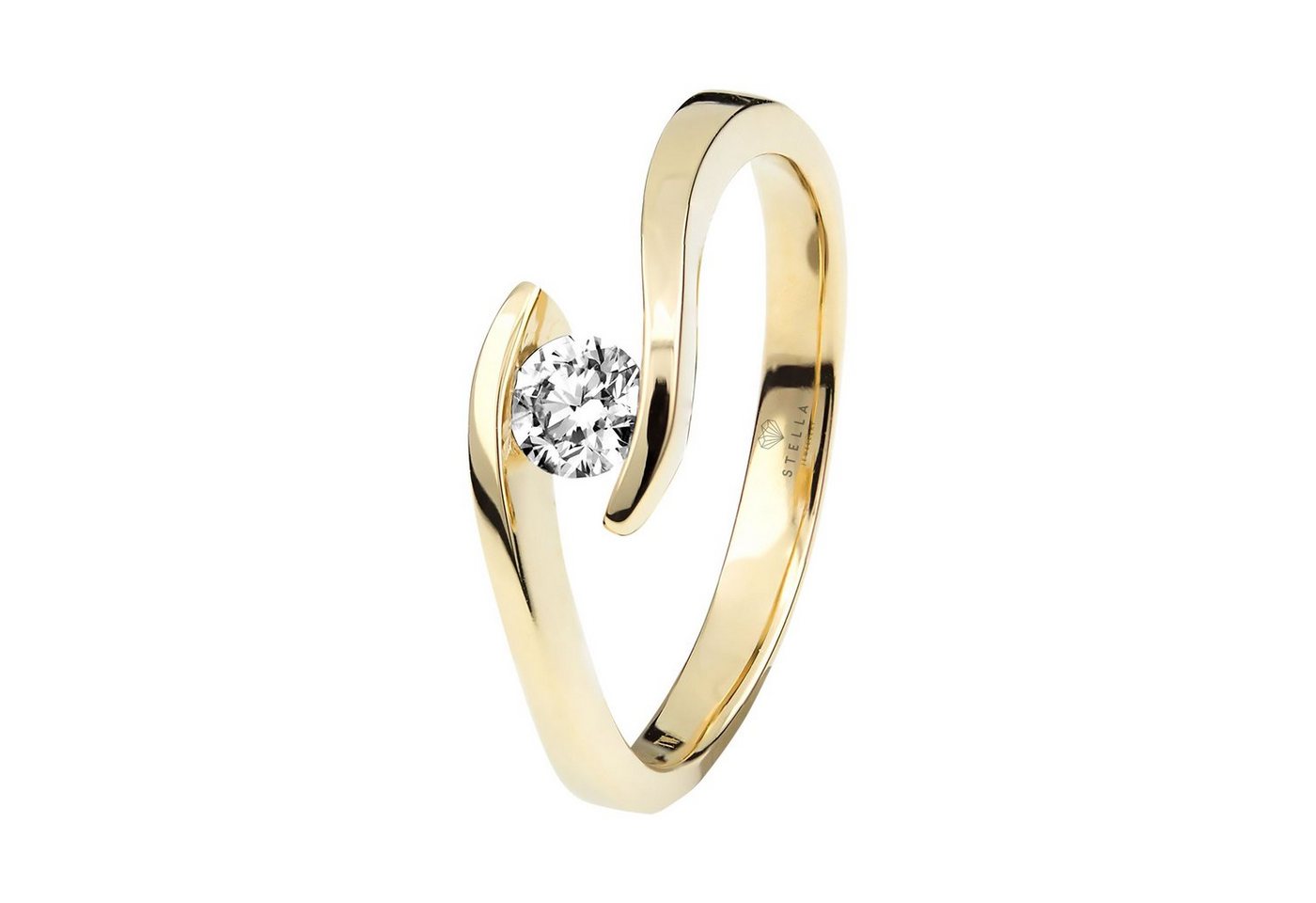 Stella-Jewellery Solitärring 585er Gelbgold Spannring mit Diamant 0,10 ct. (inkl. Etui), mit Brillant 0,10ct. - Poliert von Stella-Jewellery