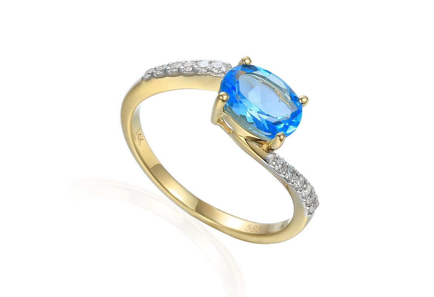 Stella-Jewellery Solitärring Gold Damenring mit Blautopas und Brillanten Gr. 54 (inkl. Etui, Blautopas 1,50 ct. - inkl. Etui), Blautopas 1,50ct. und Brillanten 0,12ct. von Stella-Jewellery