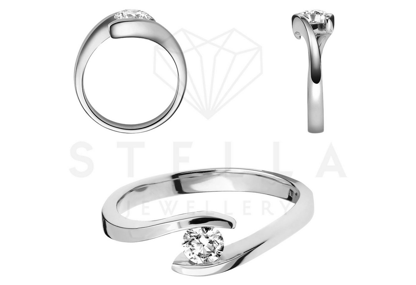 Stella-Jewellery Verlobungsring Verlobungsring Spannring Weißgold Diamant Gr. 54 (inkl. Etui), mit Brillant 0,10ct. - Poliert von Stella-Jewellery
