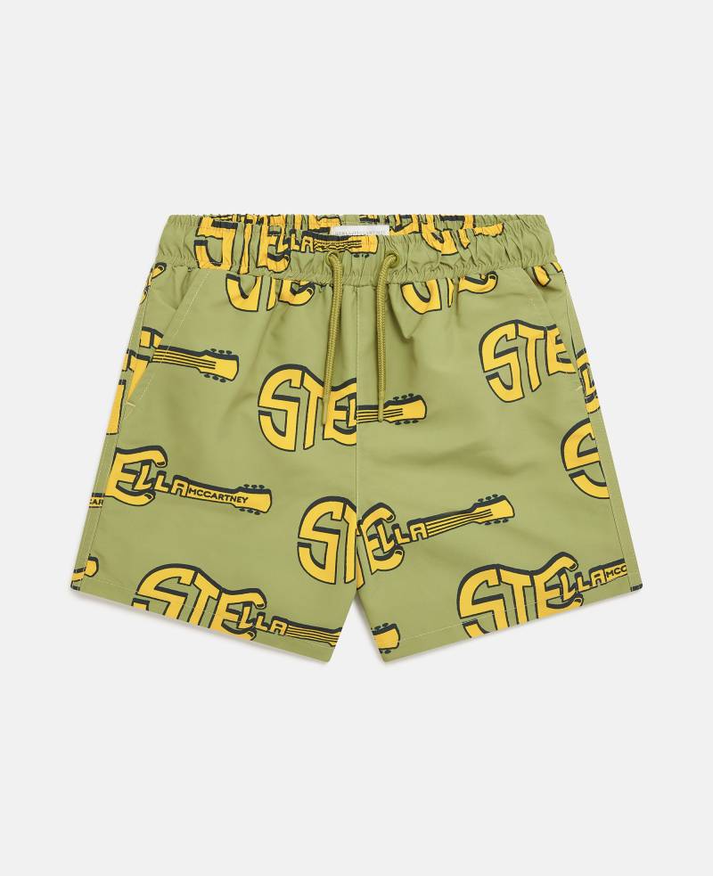 Stella McCartney - Badeshorts mit Gitarren-Print, Frau, Grün/Bunt, Größe: 10 von Stella McCartney