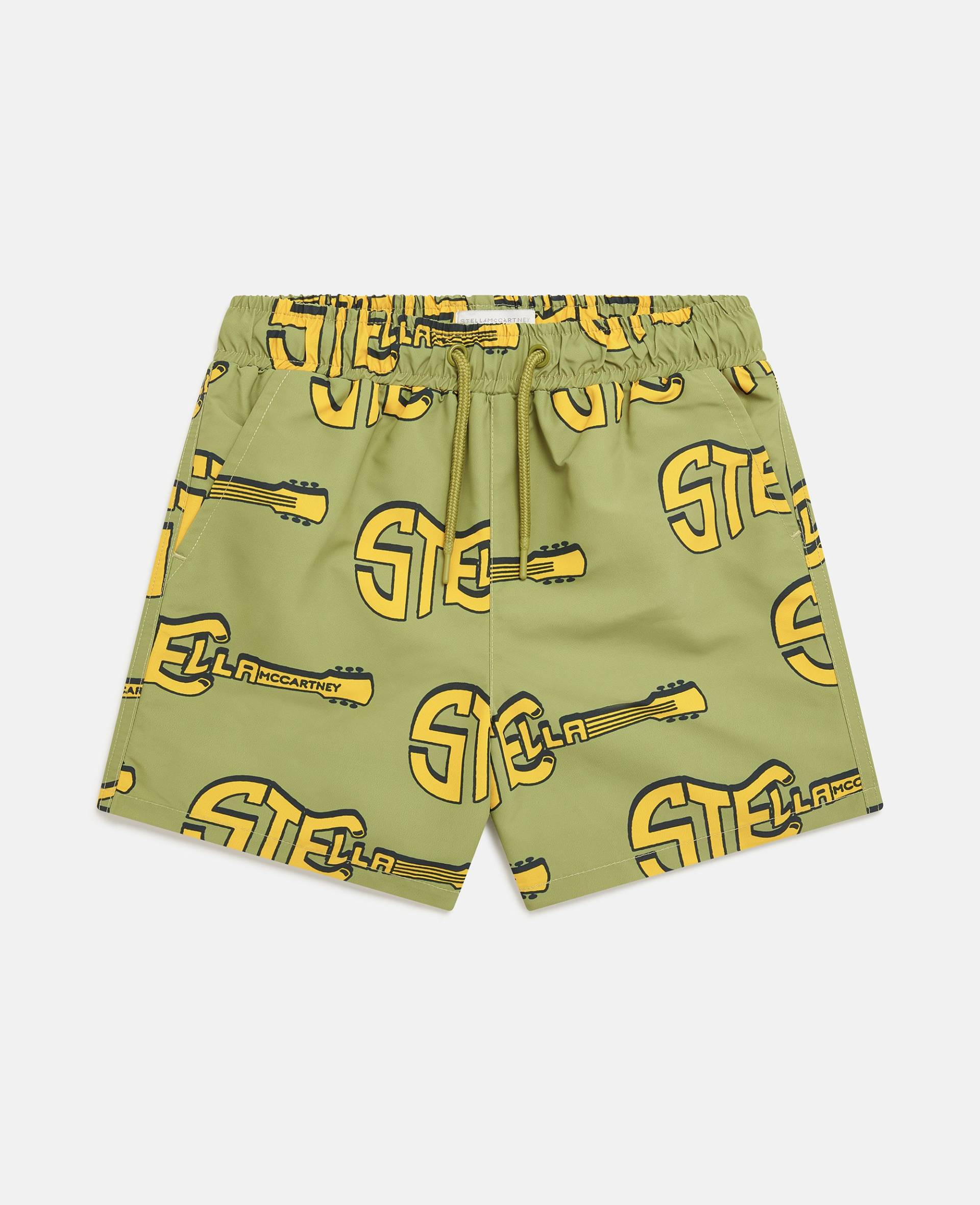 Stella McCartney - Badeshorts mit Gitarren-Print, Frau, Grün/Bunt, Größe: 4 von Stella McCartney