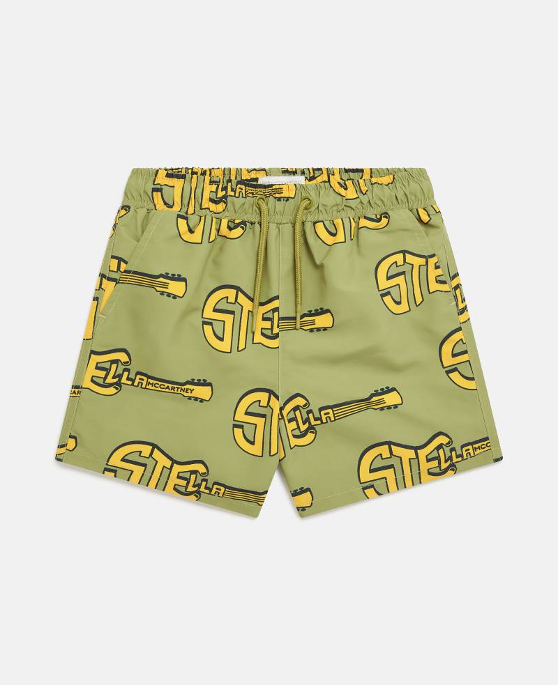 Stella McCartney - Badeshorts mit Gitarren-Print, Frau, Grün/Bunt, Größe: 8 von Stella McCartney