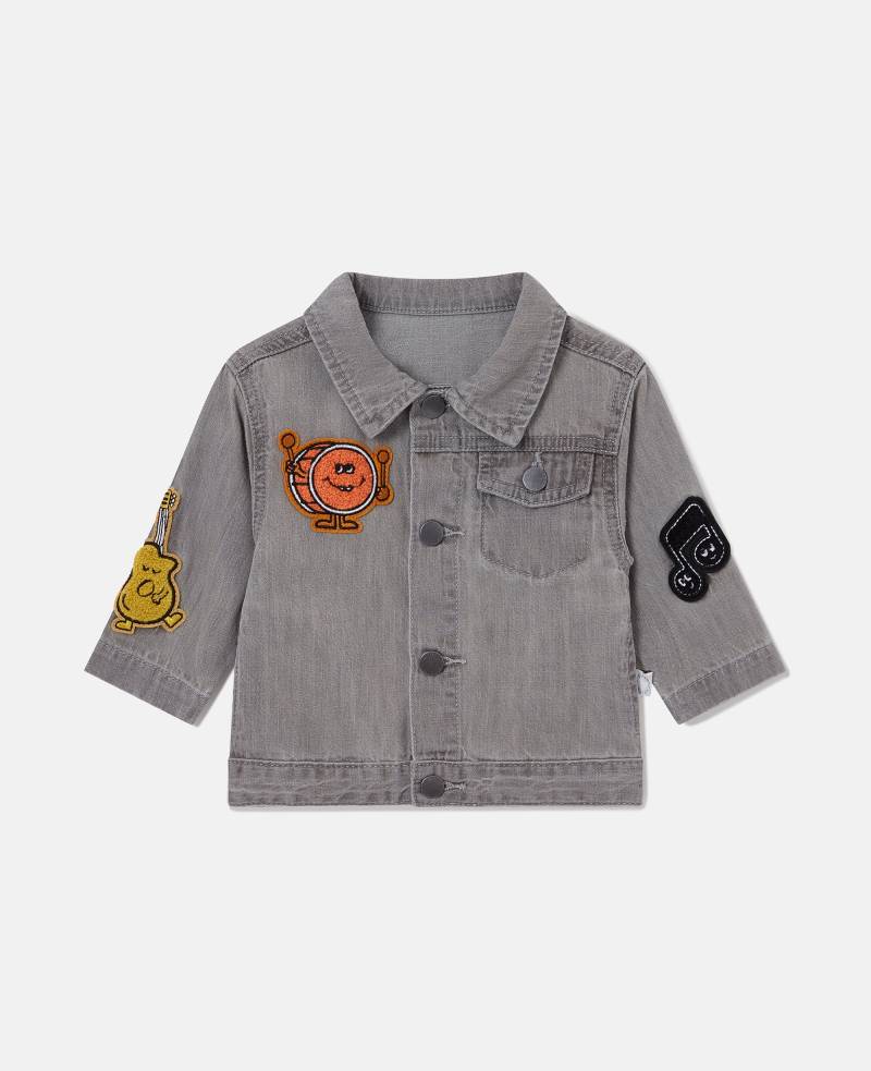 Stella McCartney - Bestickte Denim-Jacke mit Musik-Grafik, Frau, Grau, Größe: 12m von Stella McCartney