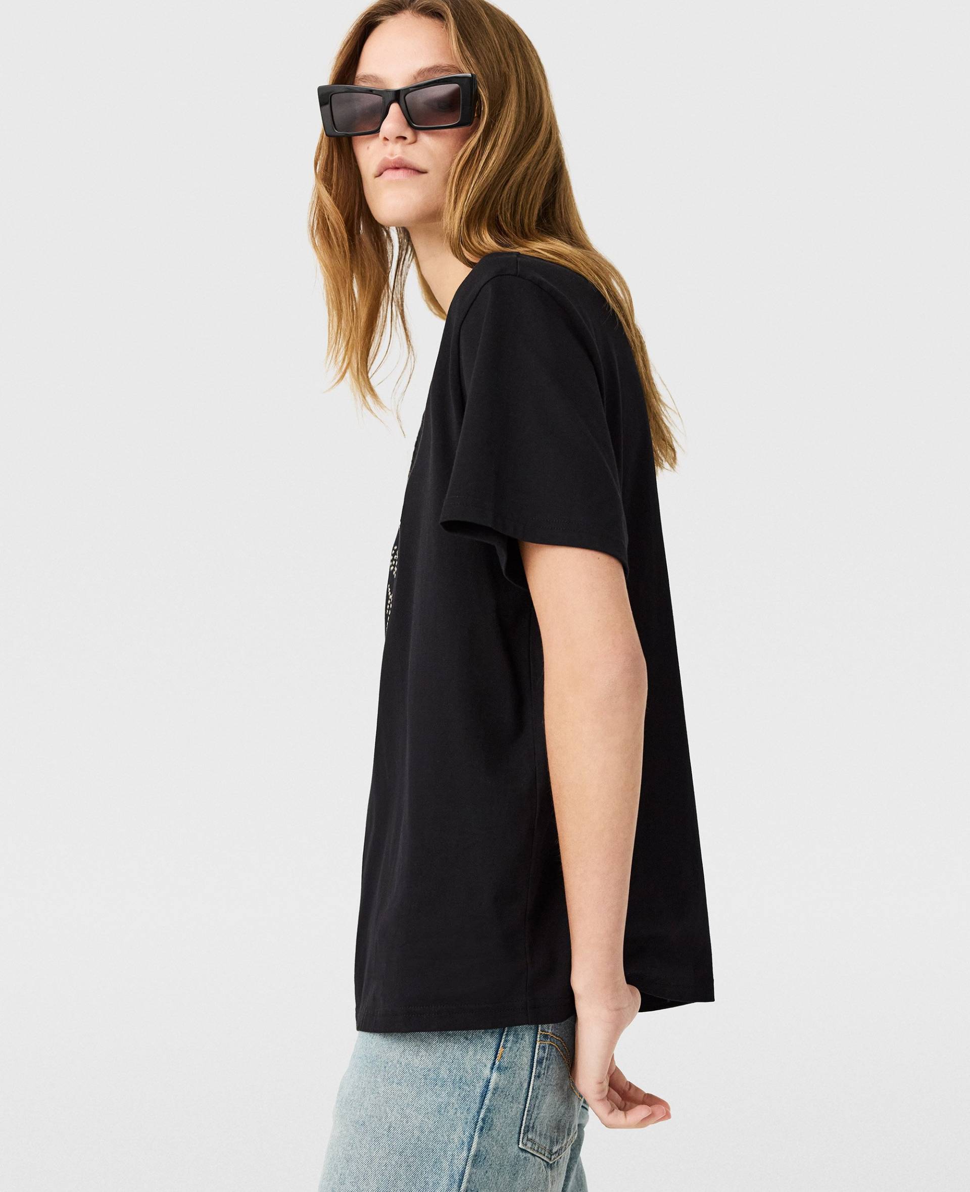 Stella McCartney - Boyfriend-T-Shirt mit Logo-Stickerei, Frau, Schwarz, Größe: S von Stella McCartney